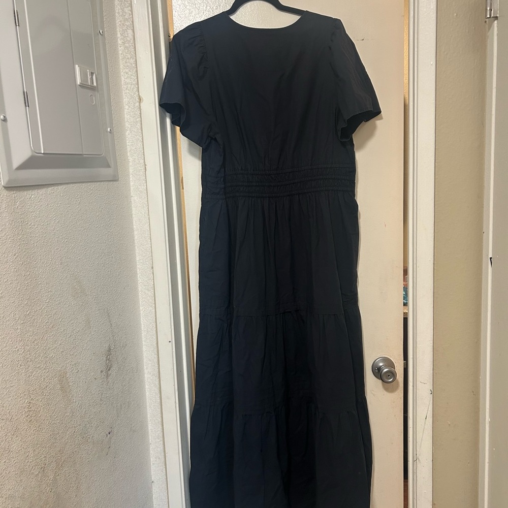 Anthropologie Black Midi Sundress V-neck Short Sleeve - Picture 2 of 3